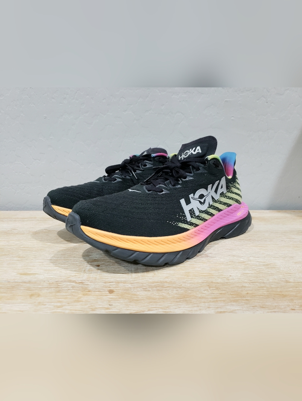 HOKA ONE ONE Men’s Mach 5 Black Rainbow/Pride Running Shoes (12D) Black/Multi